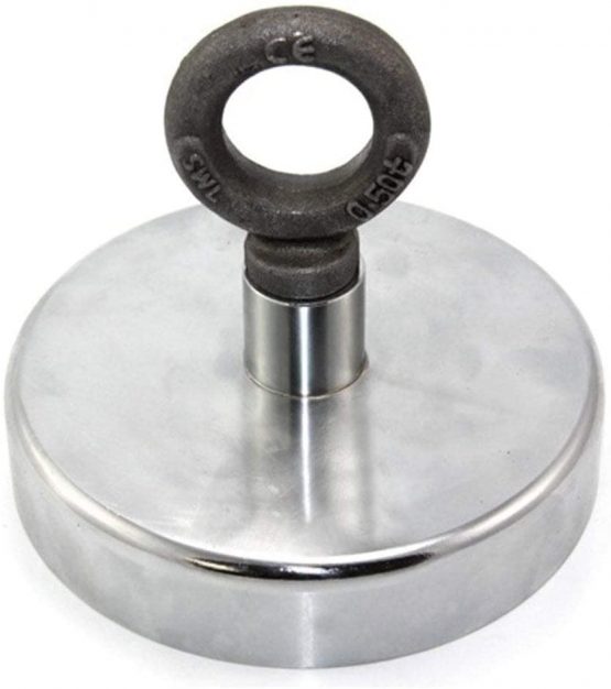 first4magnets™ RM130-1 Magnet Expert® 125mm dia x 100mm tall Ferrite Recovery Magnet with M14 Eyebolt - 130kg Pull