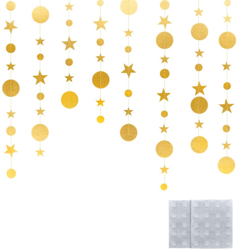 QincLing 78.7 Feet Metallic Gold Twinkle Little Star Party Garlands Kit Star and Circle Dot Garland Party Decoration Matt Gross Big Paper Circle Garland Bunting Banner Decorations
