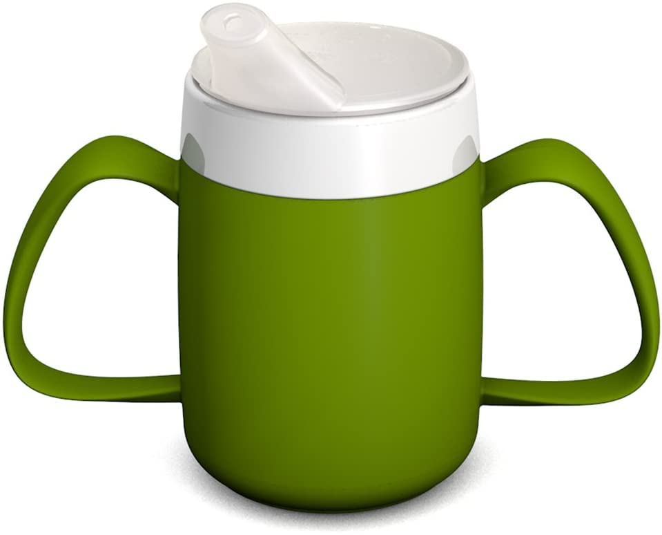 Ornamin Two Handled Mug with Internal Cone 140 ml Green with Spouted Lid with Small Opening (Model 815 + 806)
