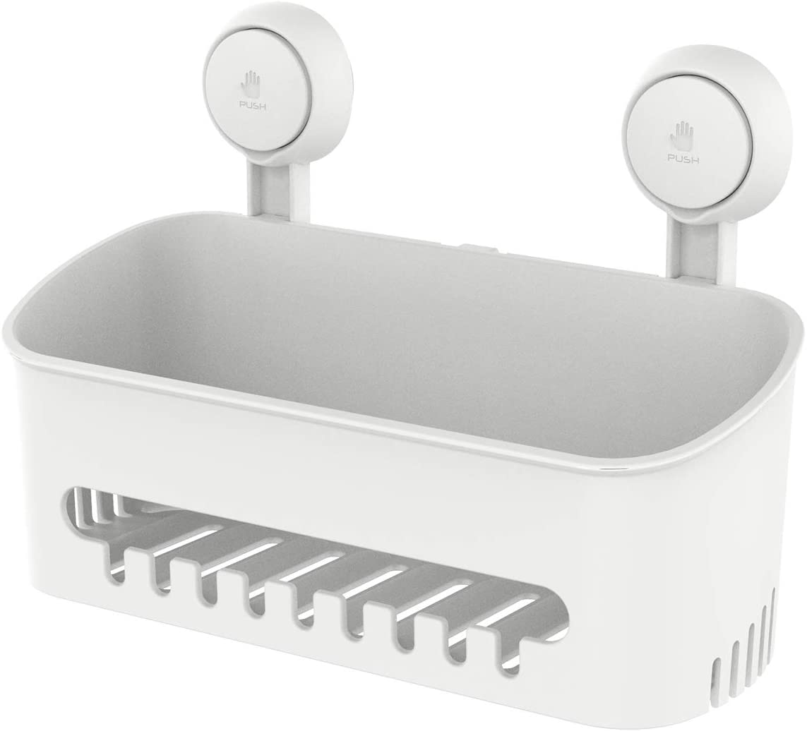LEVERLOC Shower Caddy Suction Bathroom Storage Shelf Suction Shower Caddy Storage No Drilling Shampoo Holder Removable Powerful Max Hold 10KG Bathroom for Shampoo Toiletries Kitchen Accessories,White