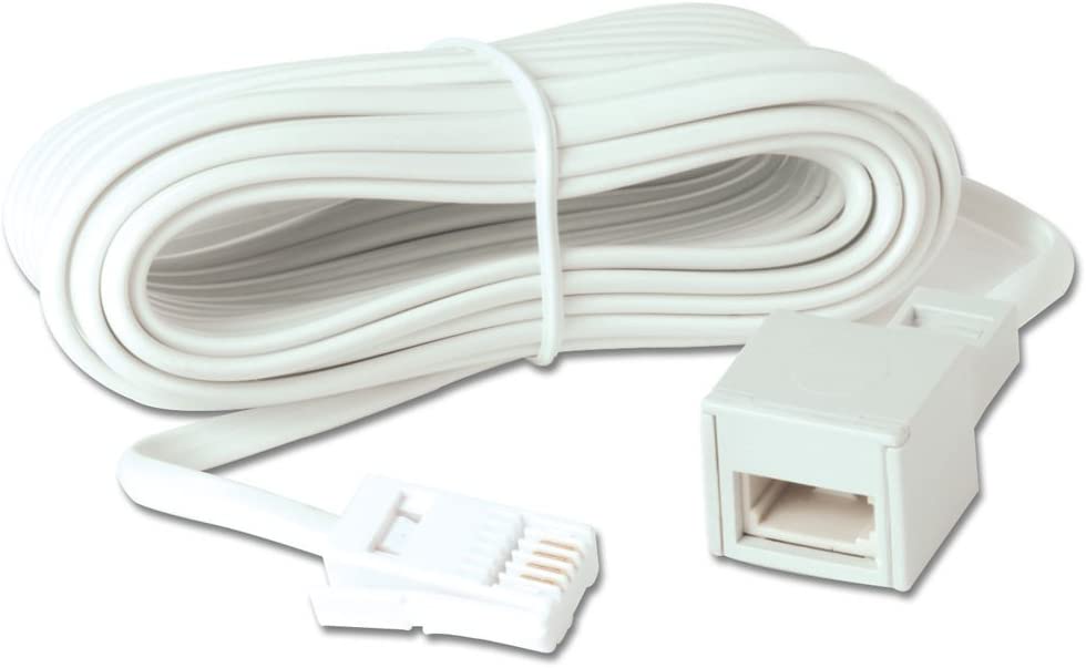 Wired-up BT 10m Telephone Extension Cable Suitable for BT and Other Networks, White, 1 - Pack