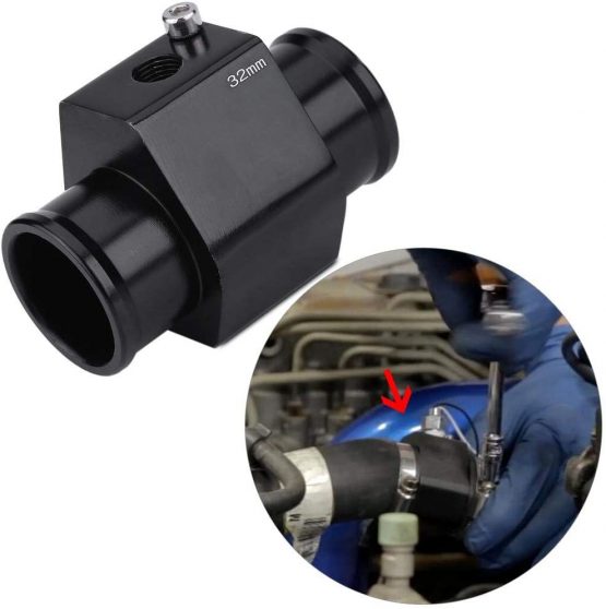 Water Temp Joint Pipe, 32mm Car Coolant Temperature Adapter Water Coolant Temp Adapter Temperature Joint Pipe Hose Sensor Gauge Black(32mm) - Image 4