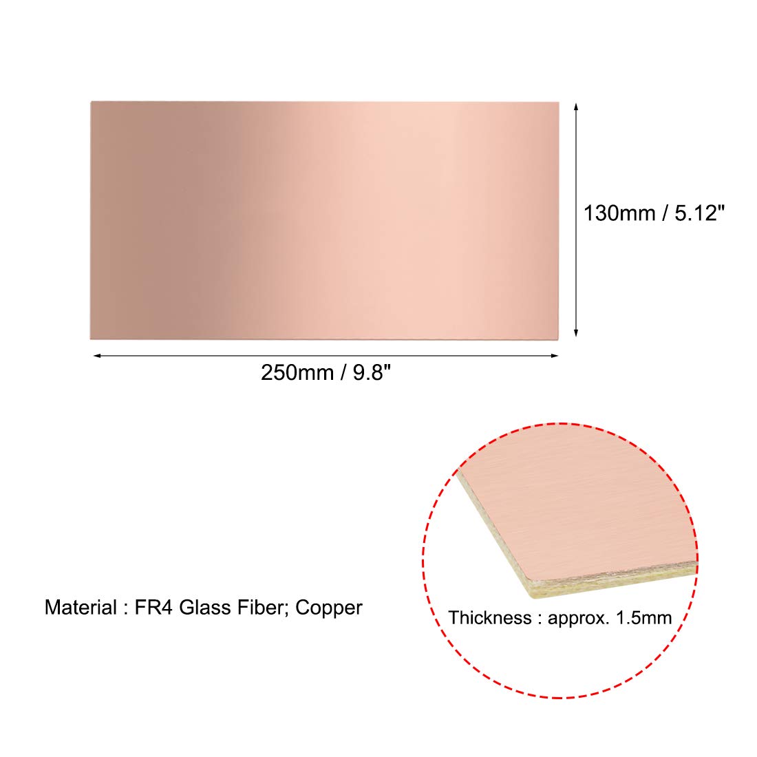 sourcing map Single-Sided Copper Clad Laminate PCB Circuit Board, FR4 250x130mm 9.84x5.12 inch - Image 3