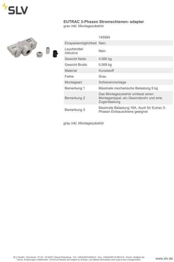 Eutrac 145994 3-Phase Busbarnadapter, Grey - Image 2