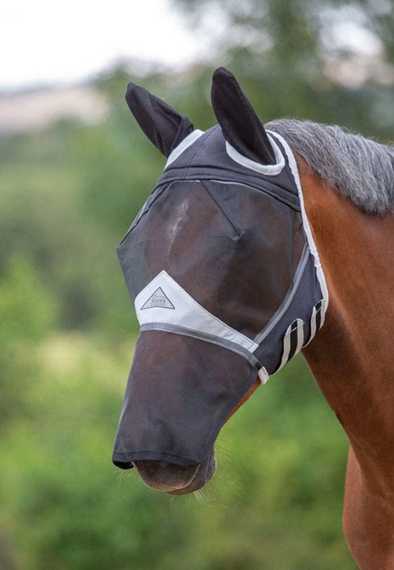 Shires Fine Mesh Fly Mask With Ears and Nose - Black - Image 2