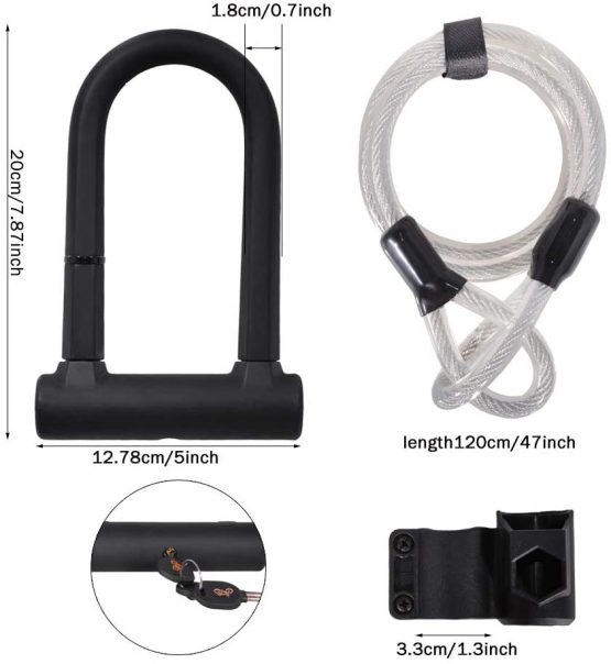 JGRZF Bike U Lock 16mm Heavy Duty Security U Cable Bicycle U Lock with U Shackle Secure Locks and Sturdy Mounting Bracket for Road Bike Mountain Bike Electric Bike Folding Bike - Image 2