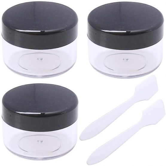 kuou 10 * 15ml Empty Plastic Cosmetic Jars, Sample Containers Pots Bottles with Black Screw Lids and 5pcs Spatulas for DIY Travel Makeup Creams/Powder/Mineral Make Up Cosmetic - Image 4