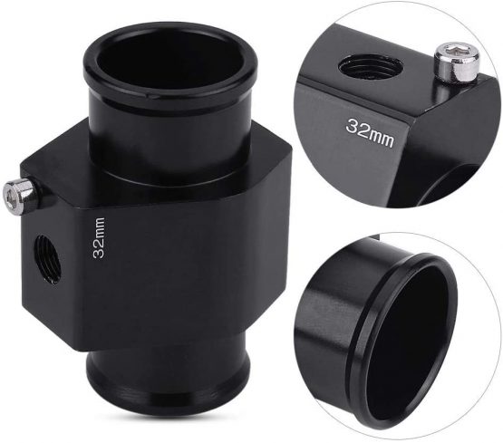 Water Temp Joint Pipe, 32mm Car Coolant Temperature Adapter Water Coolant Temp Adapter Temperature Joint Pipe Hose Sensor Gauge Black(32mm) - Image 3