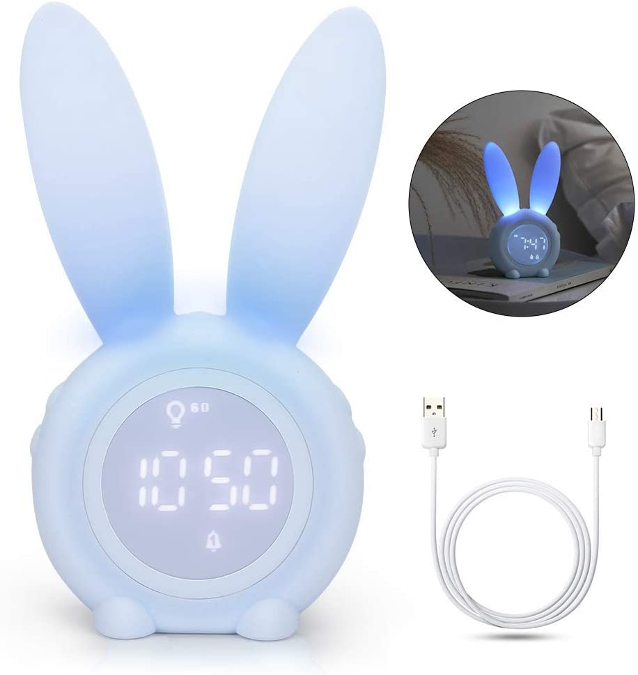 Yideng Kids Night Light Alarm Clock, Cute Rabbit Wake Up Alarm Clock