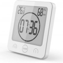 VORRINC Shower Clock Waterproof, Bathroom Clock Digital Clock Timer with Suction Cup,Thermometer Hygrometer, CountDown Timer (White)