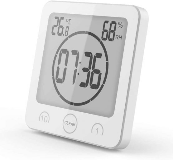 VORRINC Shower Clock Waterproof, Bathroom Clock Digital Clock Timer with Suction Cup,Thermometer Hygrometer, CountDown Timer (White)