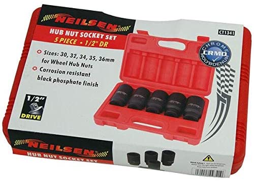Neilsen CT1341 5pc 1/2in Drive Hub Nut Socket Set - Sizes: 30, 32, 34, 35, 36mm, Silver, Variety Pack - Image 3
