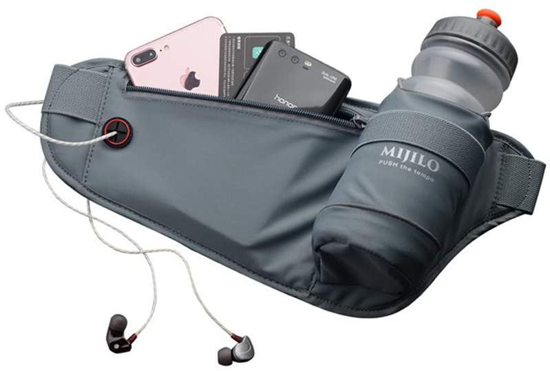 MIJILO Running Belt with Water Bottle Holder,Unisex Fanny Pack Waist Pouch Bag,Waterproof,Reflective,for Hiking,Cycling