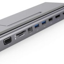 PremiumCord USB-C MST Docking Station for Notebook, 4K HDMI, DisplayPort, VGA, 2X USB 3.0, Gigabit RJ45, SD, Audio, PD, Full HD, Aluminium Housing, Cable Length 20 cm