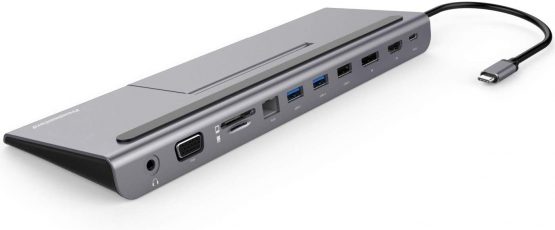 PremiumCord USB-C MST Docking Station for Notebook, 4K HDMI, DisplayPort, VGA, 2X USB 3.0, Gigabit RJ45, SD, Audio, PD, Full HD, Aluminium Housing, Cable Length 20 cm
