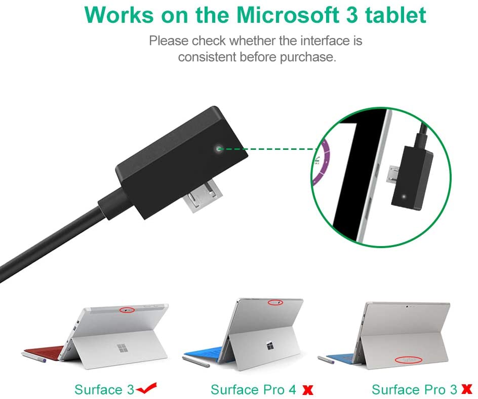 Microsoft Surface 3 charger 13W 5.2V 2.5A Power Supply AC Power Adapter Compatiable with Model 1623 1624 1645 Tablet with 4.9Ft Cord | Malaysia