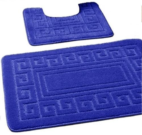 EDS Luxury 2 Piece Greek Bath Mat Set Non Slip Ultra Soft Bathroom Mats Water Absorbent Bath Mats Machine Washable Rug Toilet Mat for Bathroom Floor(Dark Blue)