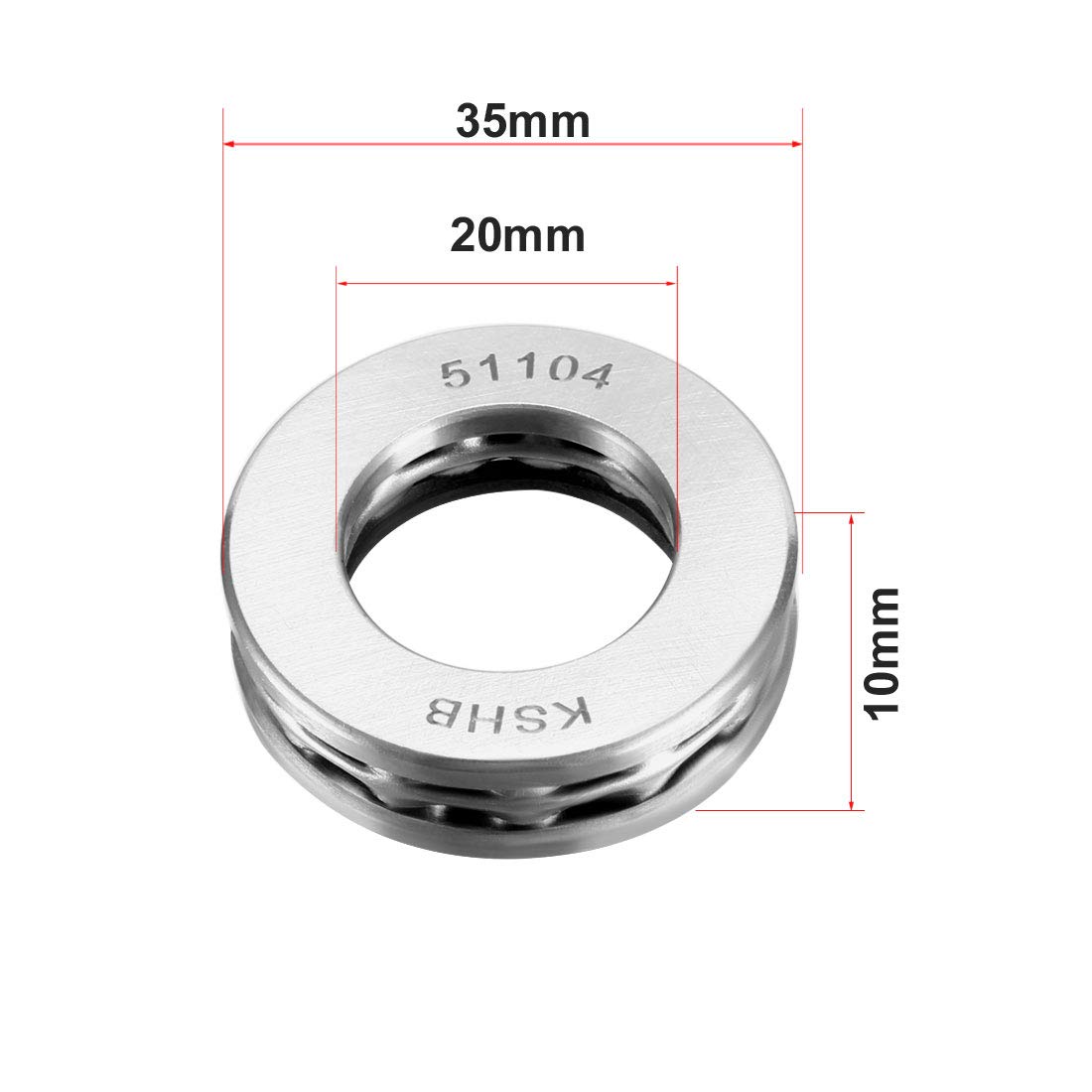 sourcing map 51104 Thrust Ball Bearings 20mm x 35mm x 10mm Chrome Steel ABEC3 Single Row Roller 2pcs, 20mmx35mmx10mm - Image 3