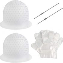 Dadabig 2 Sets Hair Dyeing Highlighting Cap, Silicone Highlighting Cap Professional Reusable Salon Hair Coloring Hat with 2 Metal Hooks and 100 Gloves for Dyeing Hair