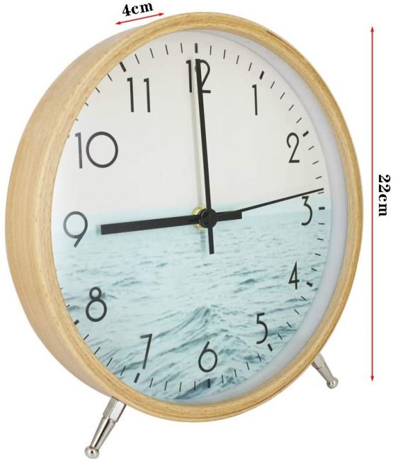 ALEENFOON 8.6 Inch Wooden Quartz Wall Clock 22cm Modern Silent Non-ticking Wood Wall Clocks Table Clock for Living Room Bedrooms Office Kitchen Indoor Kids (Sea) - Image 2