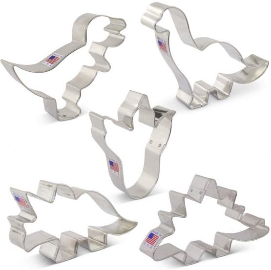 Ann Clark Cookie Cutters 5-Piece Dinosaur Cookie Cutter Set with Recipe Booklet, Triceratops, Stegosaurus, T-Rex, Brontosaurus and Dinosaur Footprint - Image 2