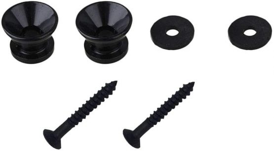Missmore Metal Strap Lock Buttons End Pins with Mounting Screws for Electric Acoustic Guitar, Bass, Ukulele, Black-2 Pack