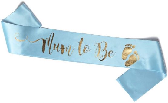 OLILLY Sash for a Mum to Be - Sash to wear for a Baby Shower - Perfect for Pictures (Blue and Gold)