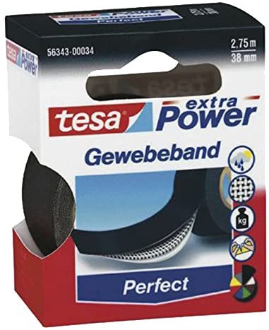 Tesa 04651-00507-00 "Premium" Cloth Tape, Black, 50 m x 38 mm