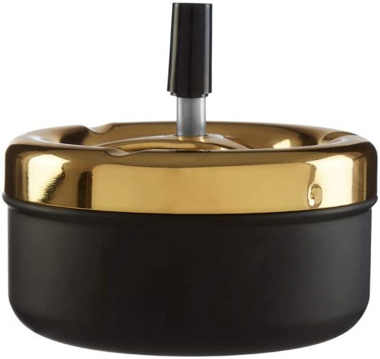 Premier Housewares 305223 Spinning Ashtray, Matte Black/Gold Finish, Small