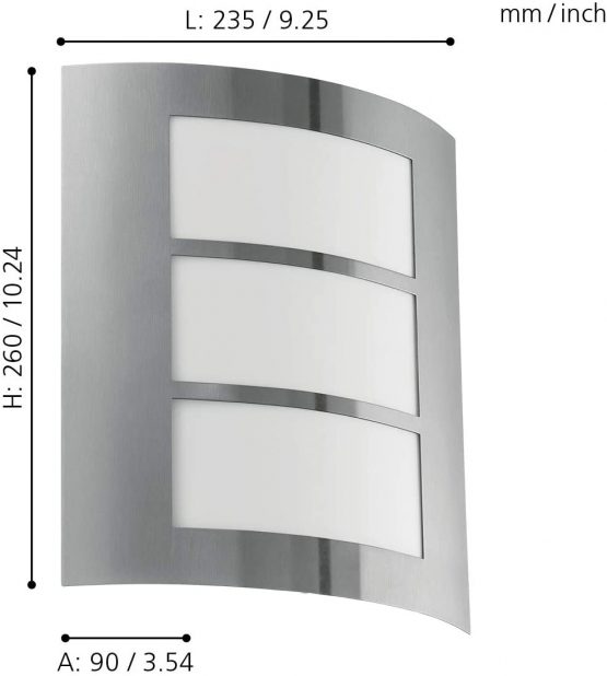 EGLO City Outdoor Wall Light Stainless Steel E27 15 W – Outdoor Lighting (Wall Light for Outdoor, Stainless Steel, Stainless Steel, IP33, Entrance, Garden, Patio, I) - Image 2