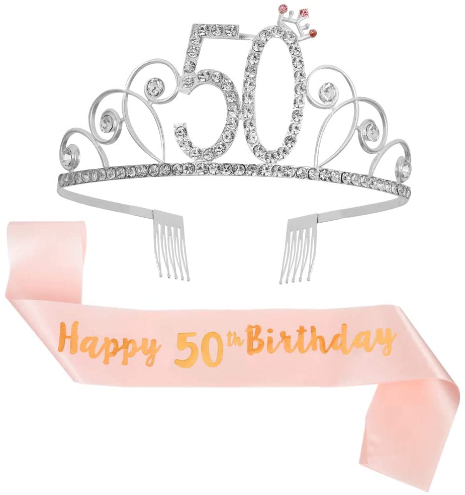 Bohoman Rose Gold Happy 50th Birthday Sash and 50 Birthday Tiara ...