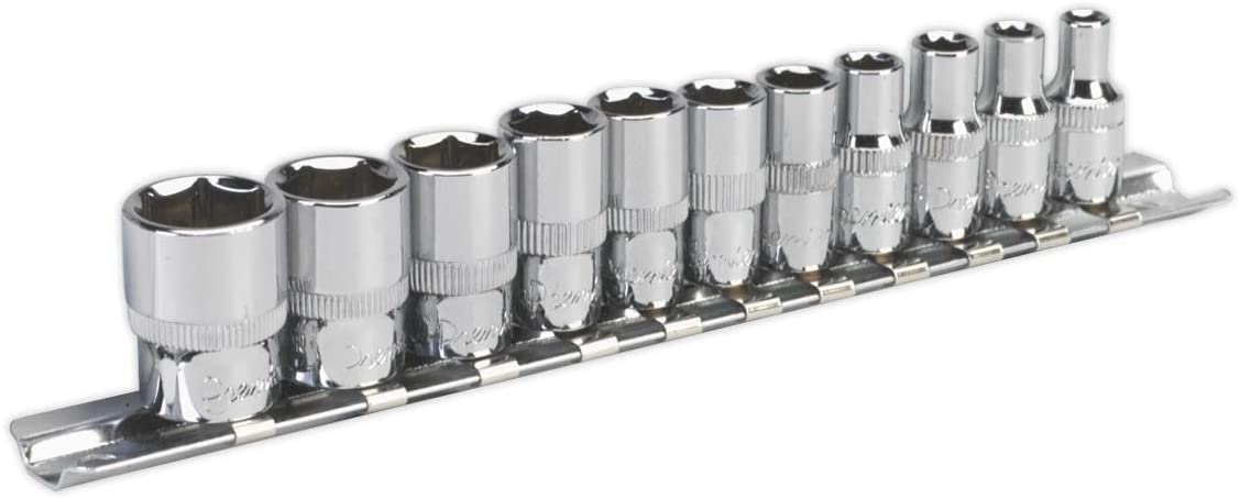 Sealey Ak2670 Socket Set 11Pc 1/4Sq Drive 6Pt Walldrive Imperial, Red, 1/4"