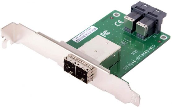 Cablecc Dual Ports Mini SAS HD SFF-8644 To Internal SAS HD SFF-8643 PCBA Female Adapter With Low Profile Bracket - Image 2