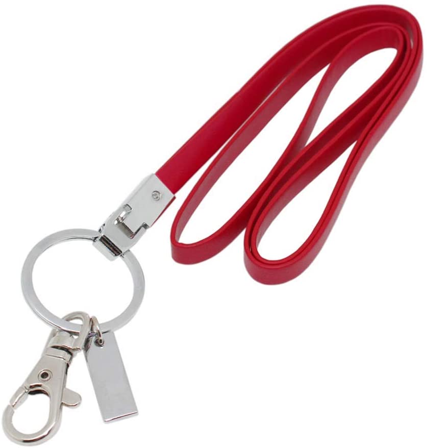 PU Leather Neck Lanyard Strap: Boshiho Office Flat Lanyard Neck Unisex with Strong Metal Clip and Keyring for Keys Card Holder ID Badge Holder USB(Red)