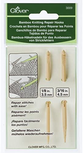 Clover Bamboo Knitting Repair Hooks-Sizes 3.5mm and 4.5mm, Other, Multicoloured, 2.38 x 9.62 x 13.43 cm