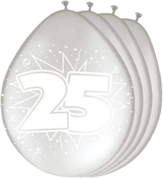 8pcs. Balloons 30cm anniversary 25 silver