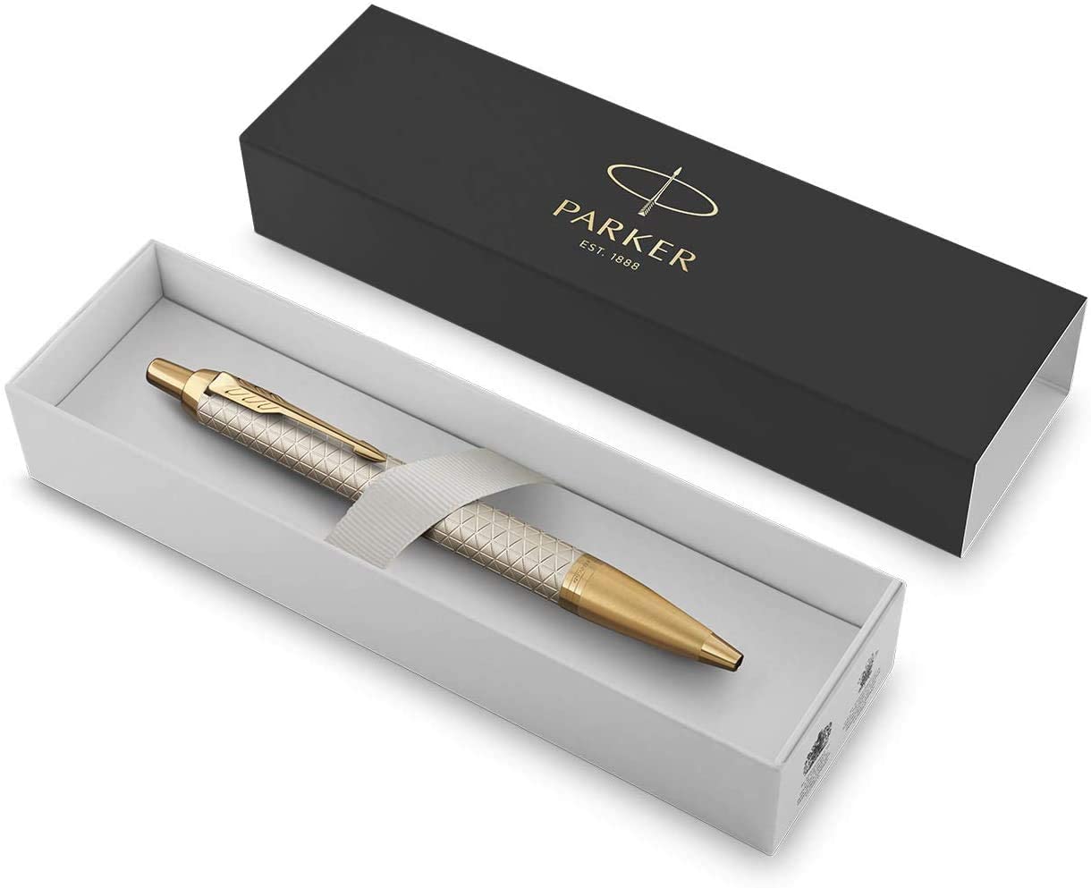 Parker IM Ballpoint Pen, Premium Warm Silver Golden Trim - Image 2