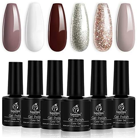 beetles Gel Polish-6 Pcs Burgundy Red Brown Champagne Gold Gel Polish Kit Snow White Nude Grey Soak off Nail Gel Polish Manicure Kit Gift