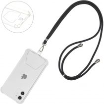 COCASES Crossbody Phone Lanyard Strap with Patch, Adjustable Nylon Neck Strap Necklace Phone Lasso Compatible with Most Smartphones (Black)