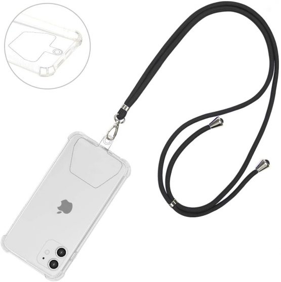 COCASES Crossbody Phone Lanyard Strap with Patch, Adjustable Nylon Neck Strap Necklace Phone Lasso Compatible with Most Smartphones (Black)