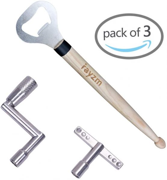 Rayzm Standard Drum Key, Continuous Motion Speed Key and Drumstick Beer Bottle Opener, Novelty Gift for Drummers (Pack of 3)
