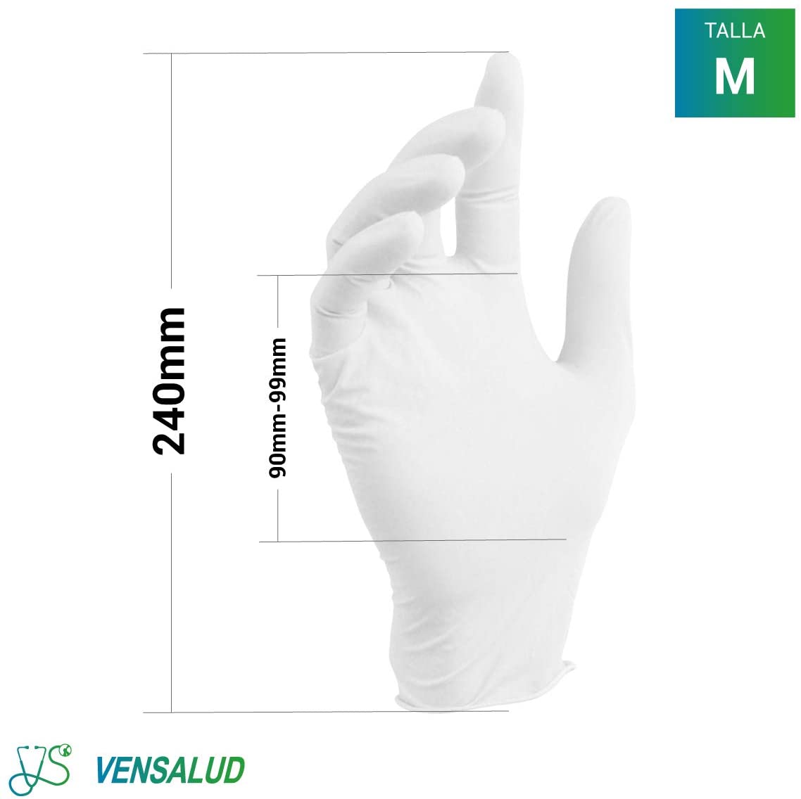 VENSALUD - Disposable Latex Gloves - Slightly Powdered - Box of 100 Gloves - Colour: White (Medium), M (Pack of 100) - Image 4