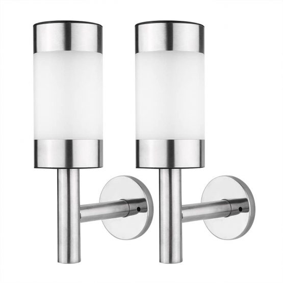 2Pcs Stainless Steel LED Solar Light Outdoor Wall Mounted Solar Power Light Lamp for Landscape Garden Yard Sensor Lamp Home Fence Decoration