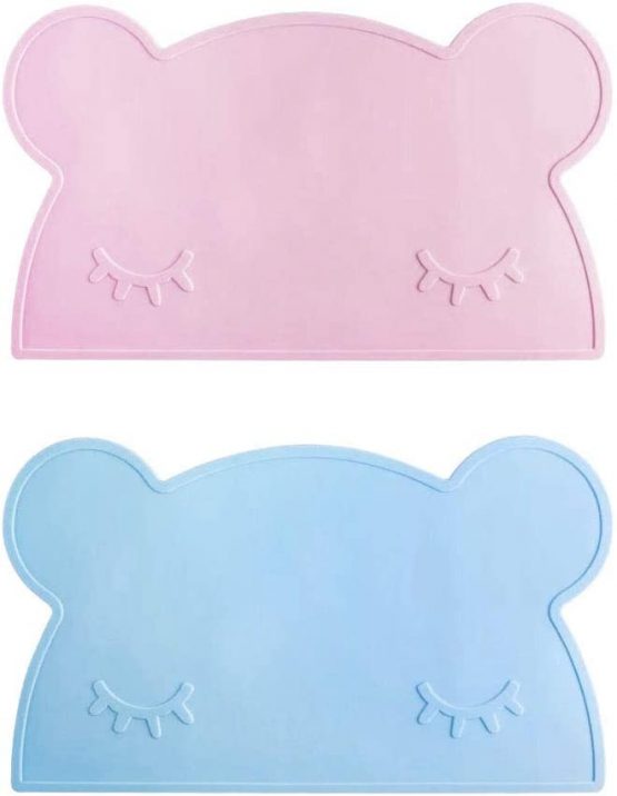 Specifications: 2Pcs Kids Place Mats Silicone Bear Shape Table Place Mats 46.5 x 27.5CM Heat Resistant Non-Stick Baby Feeding Plate for Toddlers, Kids, Infant(Pink, Blue)