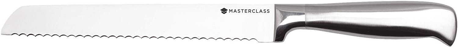 MasterClass Bread Knife, Deluxe Stainless Steel, Durable Serrated Bread Knife 20cm (8"), Hanging Display Pack, Silver