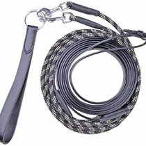 HKM Rope Leather Cob/Full Training Draw Rein - Black/Brown/White