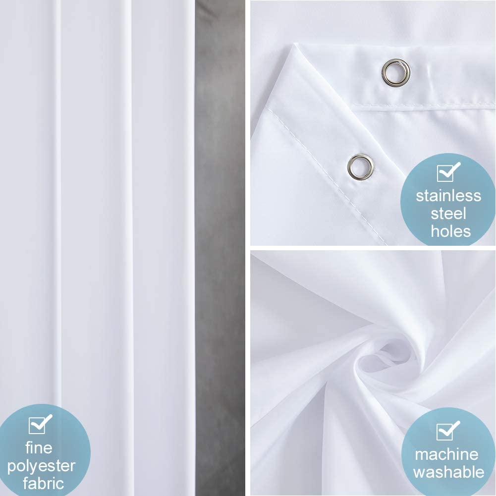 Furlinic Shower Curtain Mould Proof Resistantand Waterproof Washable Polyester Fabric White Bath Curtains with Weight Tape 6 Hooks for Wetroom 33x72 Inch - Image 3