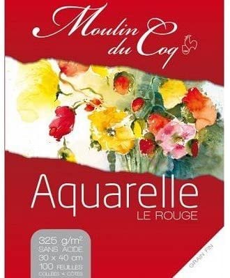 Moulin du Coq 100-Sheet Watercolour Pad 325 g/m² 30 x 40 cm, red