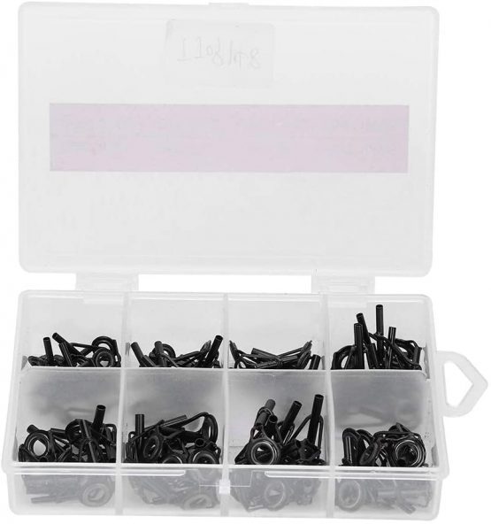 Alomejor 80pcs Fishing Rod Guides Set ProStainless Steel 8 Sizes Eye Ring Sea Fishing Pole Line Guide Set with Case for Saltwater Freshwater Fishing