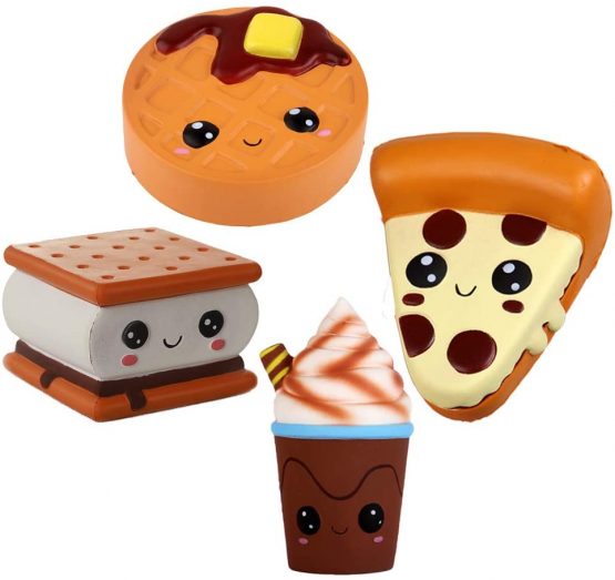 Anboor 4 Pcs Squishies Smore Waffle Cake Pizza Coffee Cup Kawaii Scented Soft Slow Rising Squeeze Stress Relief Kids Toy Xmas Gift